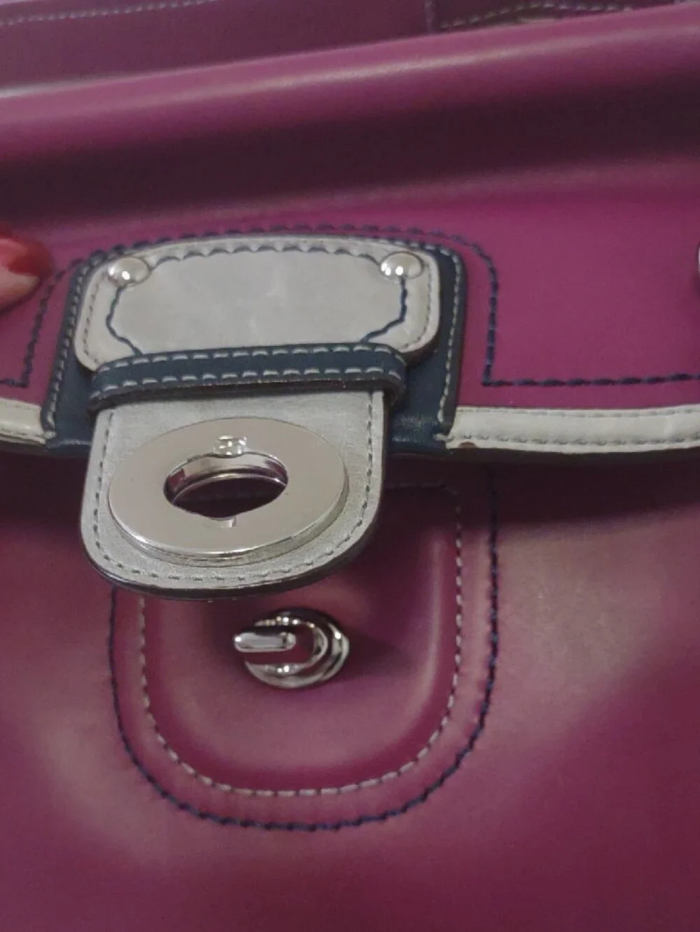 COACH Plum Leather Satchel with Contrast Trim and Tassel